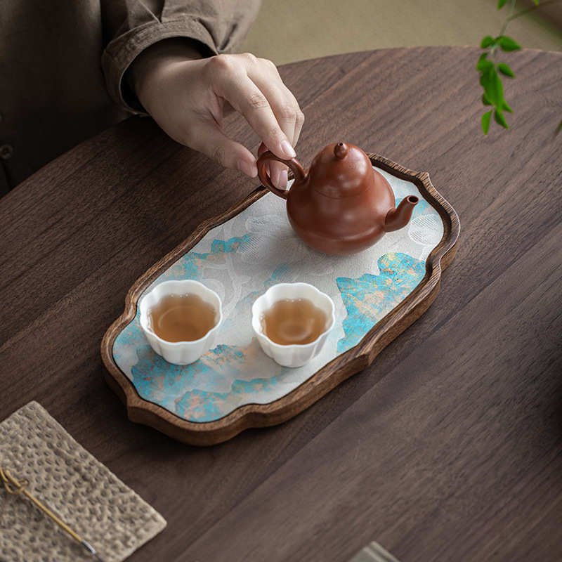 在瓷里  胡桃木花边壶承干泡台小型实木茶盘盖碗茶壶底座防水茶席
