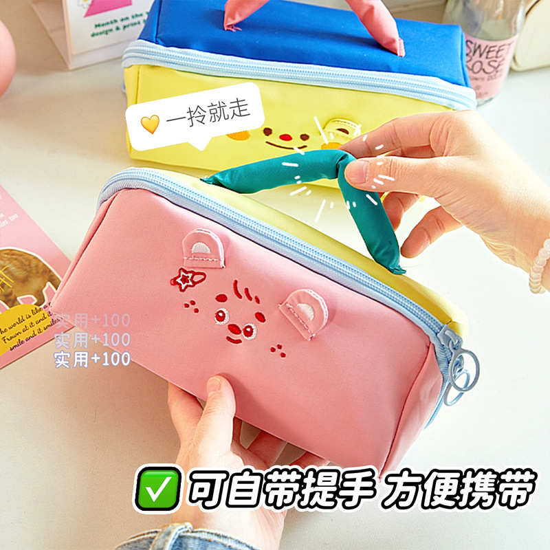 卡通创意撞色帆布笔袋立体可爱女生文具袋高颜值ins风创意个性铅