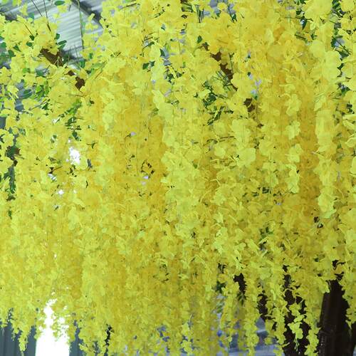 仿真绢花紫藤花树婚礼装饰吊顶落地户外婚庆玻璃钢仿真紫藤树