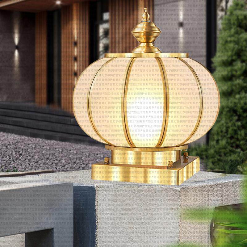 全铜太阳能柱头灯新中式别墅围墙大门柱子灯户外防水古铜色庭院灯