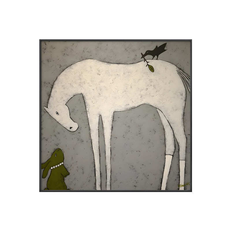 动物方型客厅艺术背景墙壁奢画装饰画法式小众轻白马玄关挂画现代图片