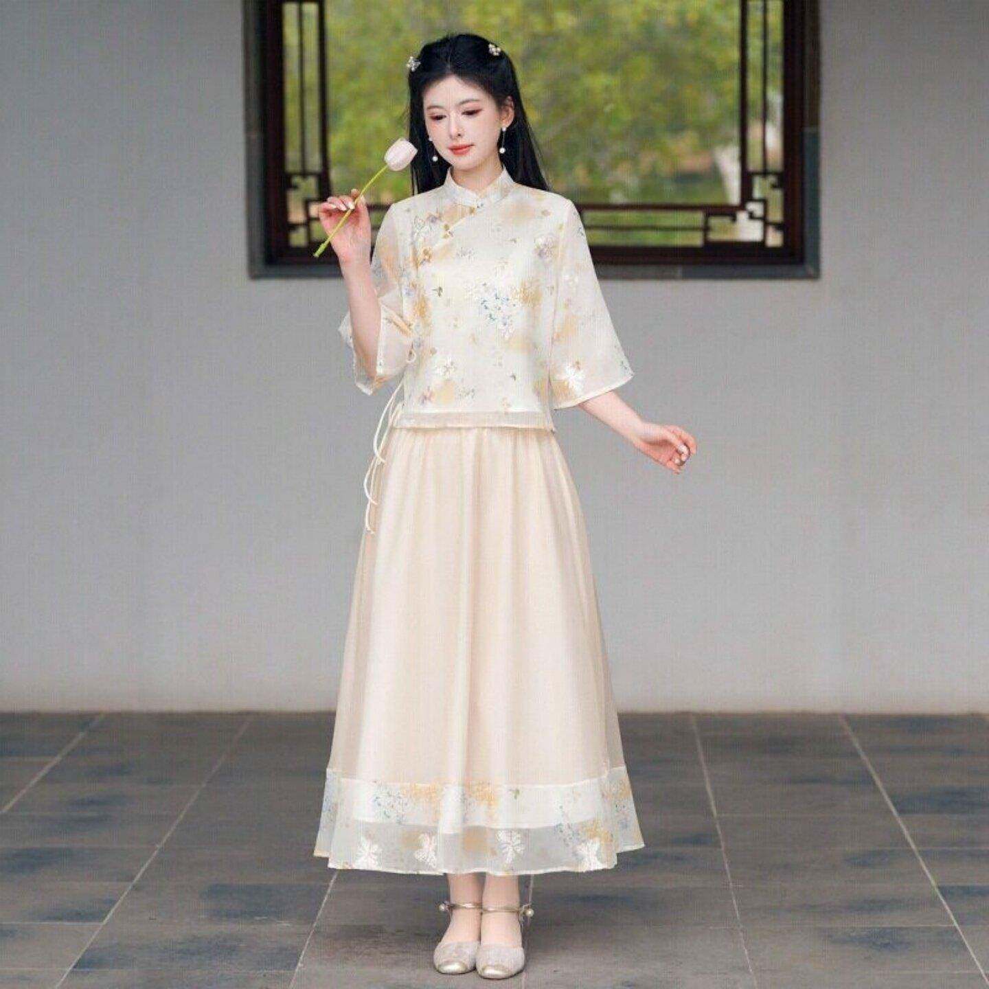 新中式国风套装女装夏季新款改良汉服2026超火减龄上衣半身裙茶服