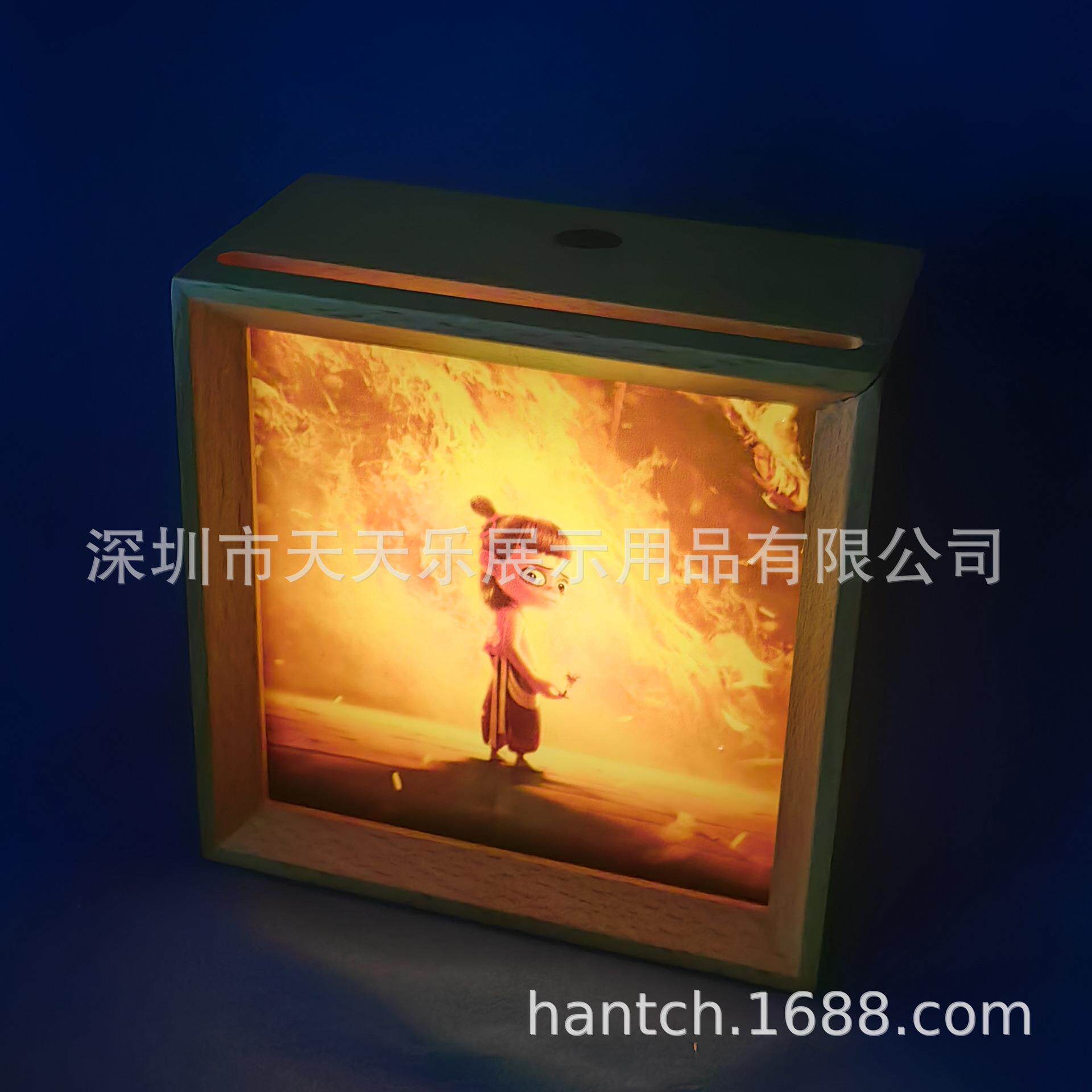 热卖方形实木可充电小夜灯可换自己心情画面创意触感开关夜灯