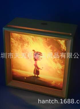 热卖方形实木可充电小夜灯可换自己心情画面创意触感开关夜灯