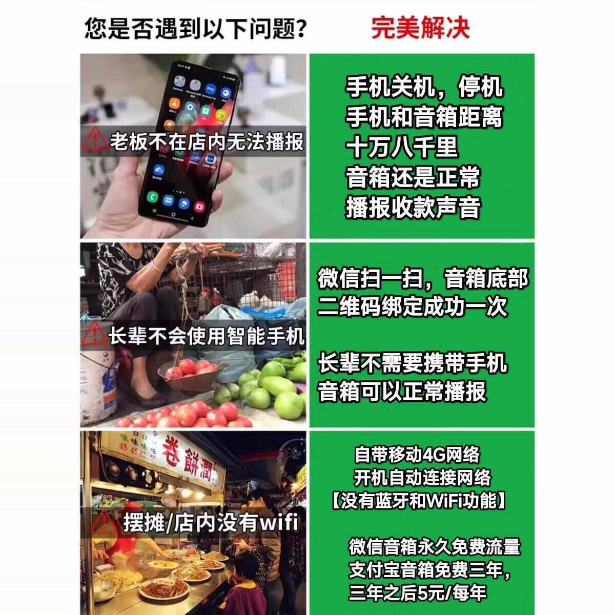 微信收款音响F4自带网络二维码支付宝语音器收钱播报喇叭音箱F2M1