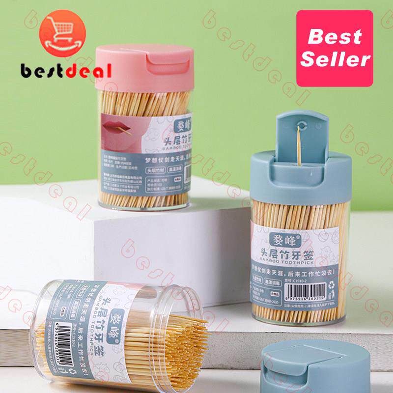 5 pcs Bamboo Toothpicks 3000 Count Reusable Toothpick Holder - 实物图