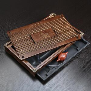 茶茶实盘木木LX4328质家用小号功夫盘茶具托起盘双层抽屉沥水茶台