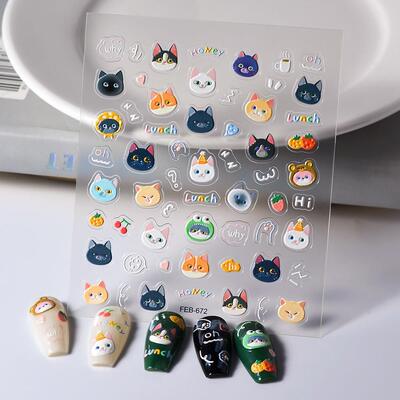 可爱猫咪浮雕指甲美甲贴纸Cute Cat 5D Nail Art Stickers Decals