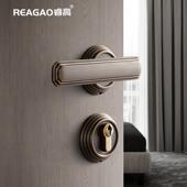 木门锁轻 两件式 中古风全铜门锁室内卧室法式 房门把手静音磁吸意式