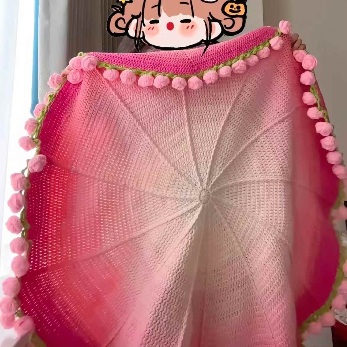 中细毛线针织花束毛毯材料渐变包