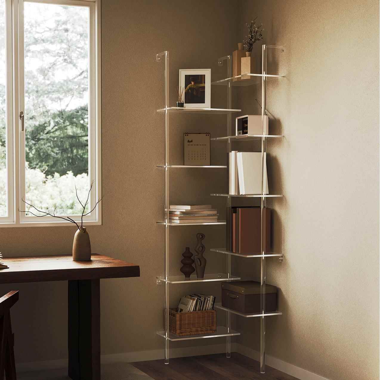 立式亚克力L型书架错层二列五层上墙边角置物架透明多层落地书架