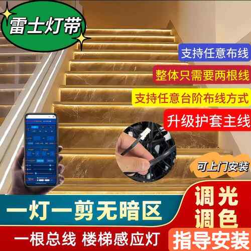 2025两线 线网红楼梯踏步灯智能感应台阶灯流水控制器人体感应器