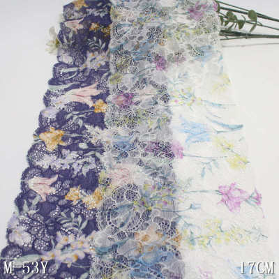 唐隆两色经编法式油画风印花弹力蕾丝 17cm服装家纺蕾丝花边辅料