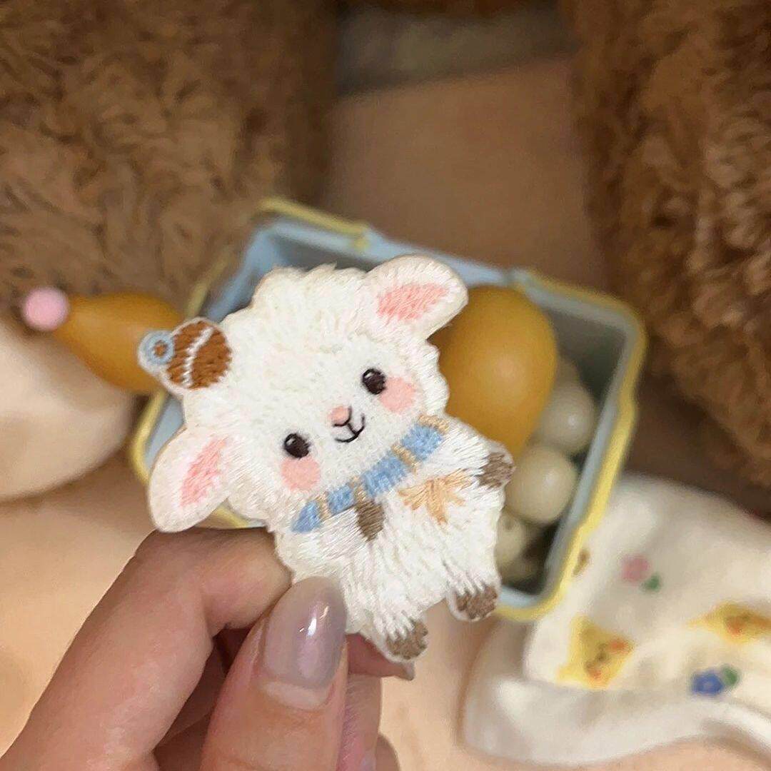 可爱小羊刺绣布贴羽绒服破洞修补贴衣服补丁贴手机壳装饰贴自粘贴