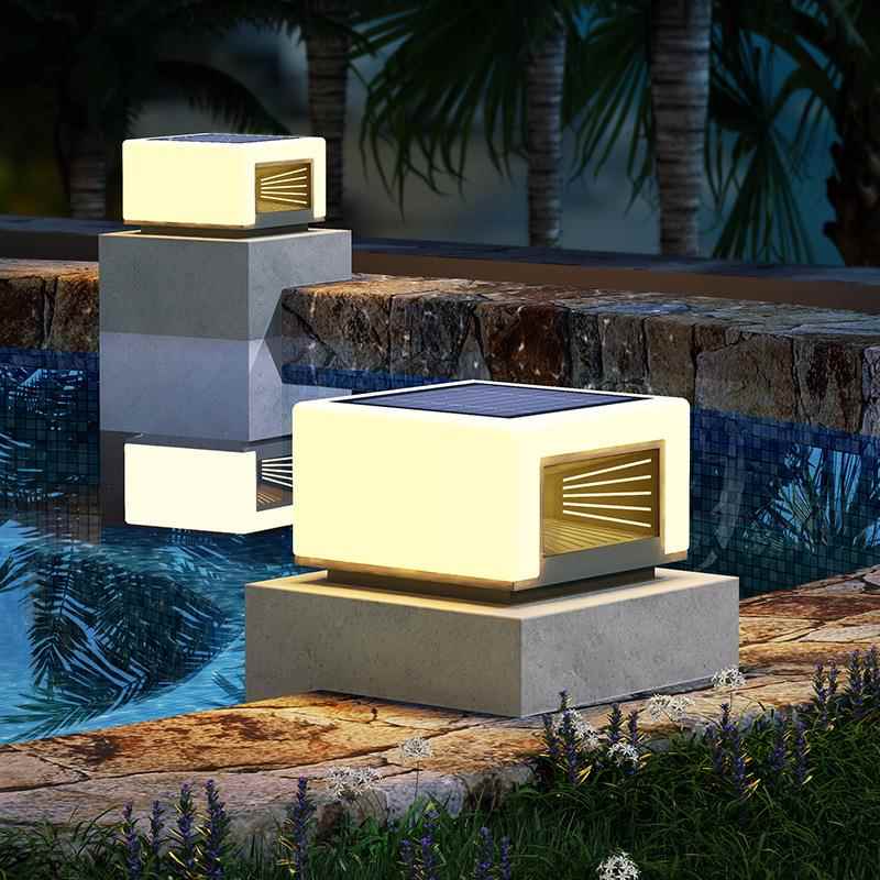 太阳能柱头灯户外防水室外别墅庭院景观方形大门围墙柱子灯接电款