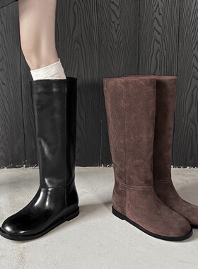 【意大利】René Vanvilla简约宽筒?平底1.5cm 真皮不过膝骑士靴