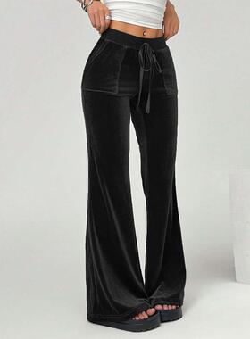 Women's velvet pants with drawstring for slim and wide legs