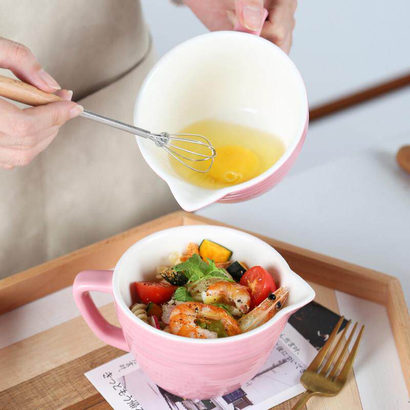 华孚搅拌碗陶瓷带把手 小号家用打蛋碗尖嘴碗引流杯烘焙调面糊碗