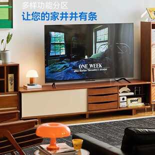家用客厅拼色一体视听柜小户型中古收纳储物柜 北欧实木电视柜
