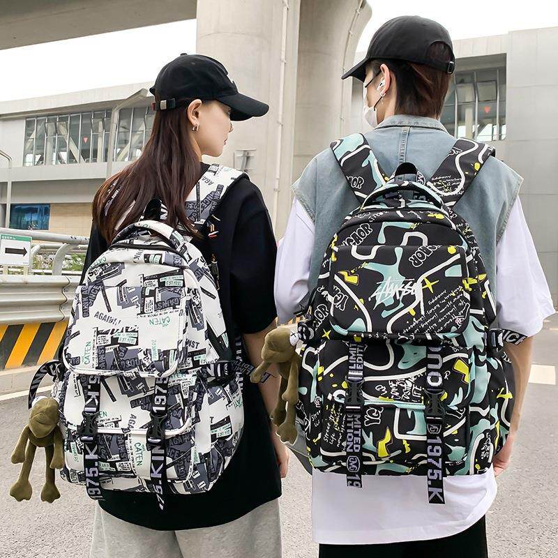 书包男大学生大容量潮牌港风情侣潮流双肩包日系个性涂鸦旅行包