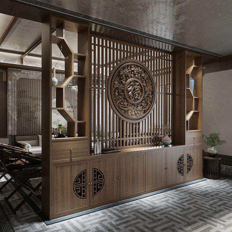 新中式实木屏风隔断柜入户门客厅玄关置物架办公室简约现代装饰柜