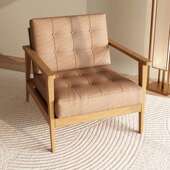 简约单人实木沙发椅卧室阳台懒人休闲椅小户型客厅皮革靠背椅