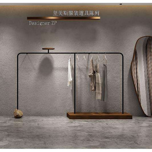 服装店展示架落地式实木上墙不锈钢挂衣架原木质货架陈列架轻奢