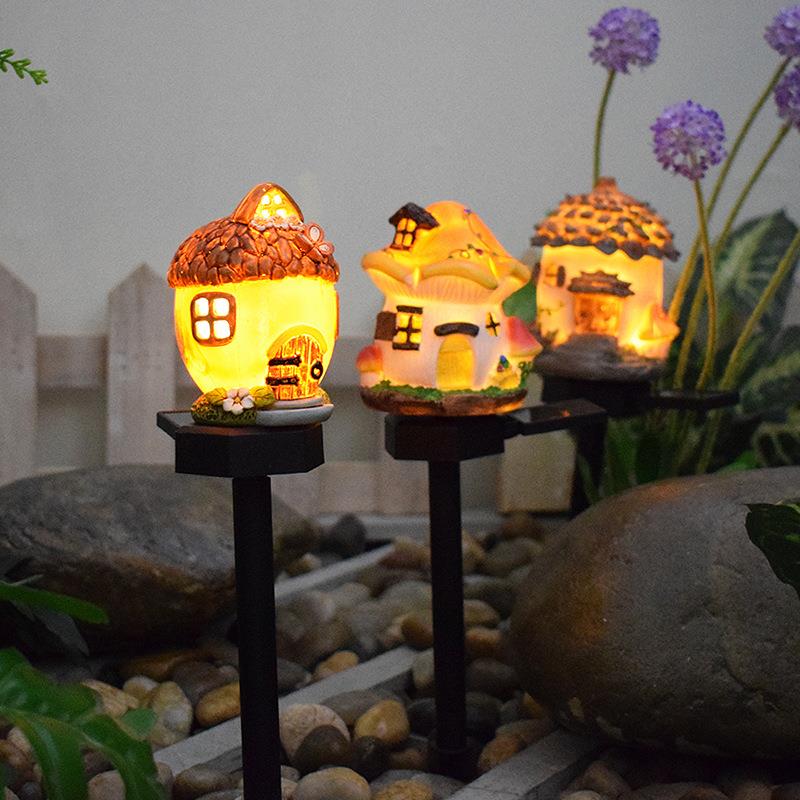 太阳能户外树脂松果BGZ24072子灯蘑屋菇房房子庭院景观装饰树坪氛
