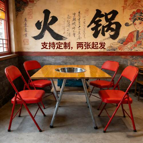 实木矮款外摆折叠收折火锅桌串串香涮羊肉烧烤桌铜火锅摊摊火锅桌