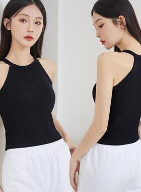 黑色挂脖吊带背心女内搭设计感外穿2024新款纯棉短款打底上衣夏季