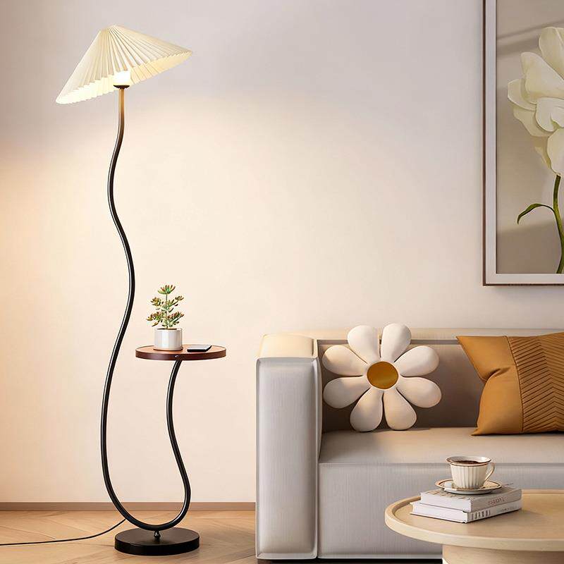 法式奶油风落地灯置物架一体客厅卧室沙发旁边几艺术复古氛围台灯