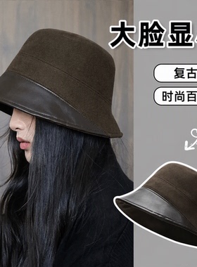 韩系咖色复古绒面渔夫帽女款秋冬季素颜遮脸盆帽大脸显小水桶帽