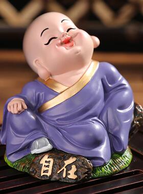 禅意小和尚摆件可爱小沙弥工艺品茶室书桌书房软装饰创意家居饰品