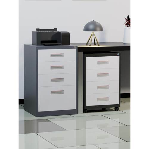 桌下柜办公室铁皮文件柜矮柜带锁抽屉式活动柜收纳储物小床头柜子