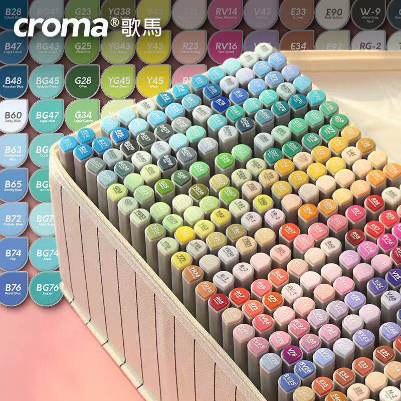 美国Croma歌马软头油性马克笔套装手绘设计学生双头肤色热卖