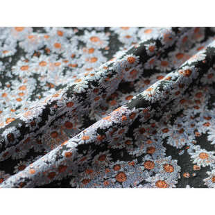 小雏菊碎花浮雕提花面料复古做旧风格 帽布料 挺括提花布蓬蓬裙鞋