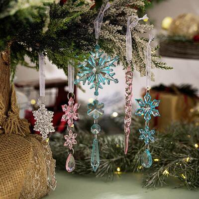 Snowflake Ornaments, Clear Crystal Christmas Tree Decor圣诞