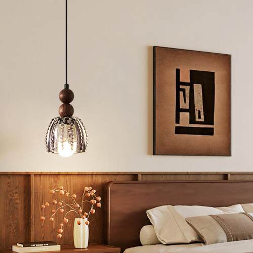 中古风卧室床头小吊灯高级感法式复古餐厅过道新中式单头长吊线灯