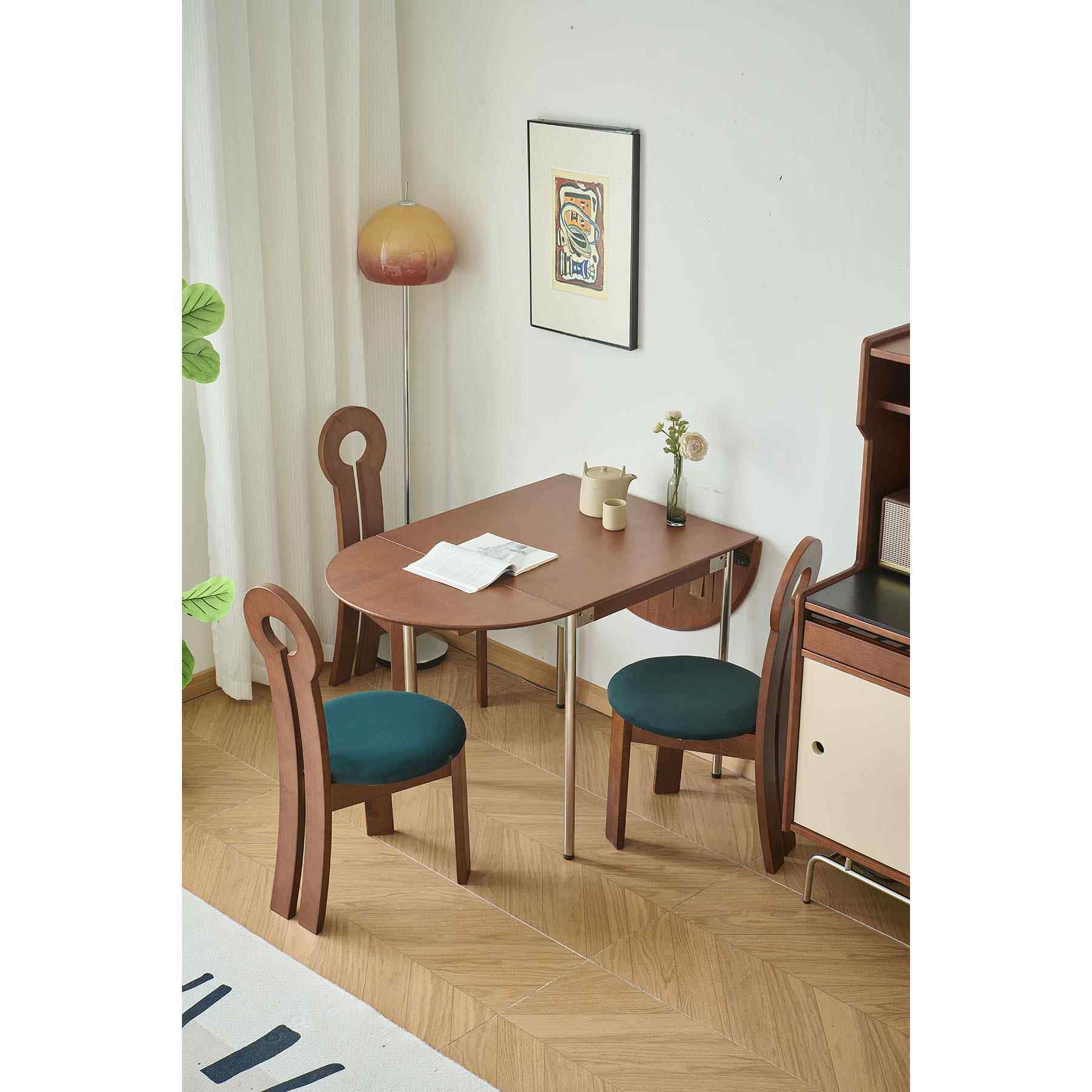 折叠桌子中古风家用长方形不锈钢简约饭桌复古小户型实木伸缩餐桌