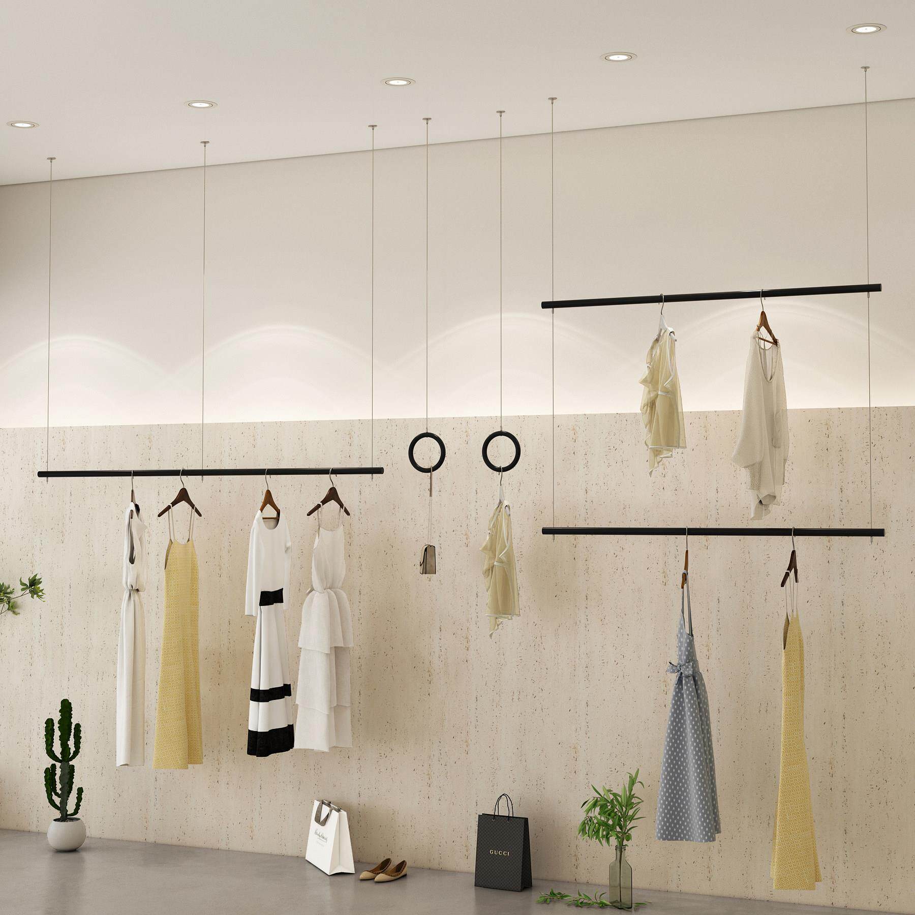 服装店展示架可升降吊挂衣杆铁艺吊架男女装店橱窗钢丝调节陈列架