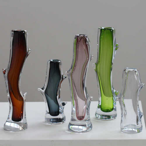 现代简约厚底创意小口直筒树杈琉璃花瓶透明客厅家用干花软装摆设