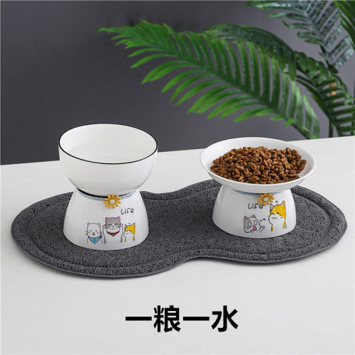 陶瓷猫咪宠物高脚打翻下巴慢食碗