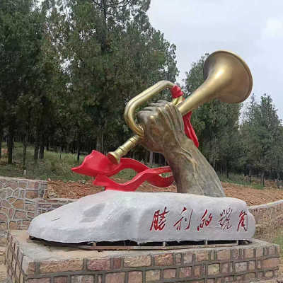 胜利的号角摆件玻璃钢雕塑定制冲锋号不锈钢防铜红军人物浮雕造型