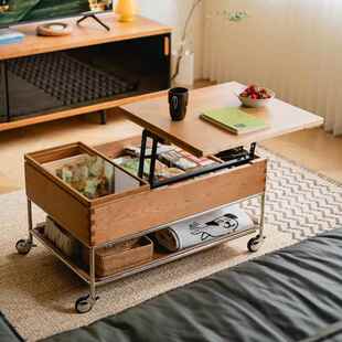 二黑木作 登登茶几 移动升降边几小推车置物架实木客厅收纳茶桌