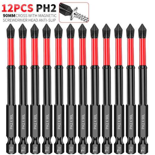 90mm3.5英寸PH2冲击螺丝刀头强磁性防滑批头S2钢高耐用性1/4六角