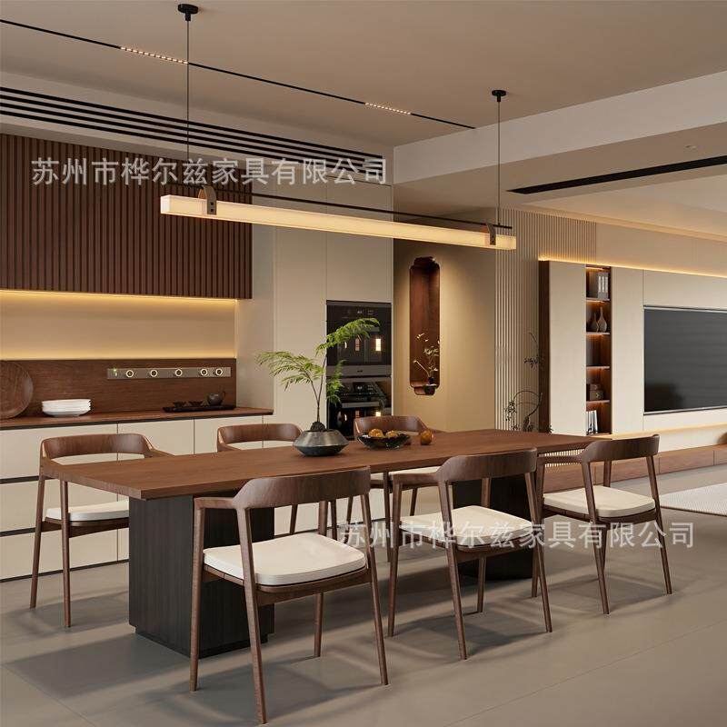 宋式美学家具新中式实木餐桌椅禅意一桌六椅家用长方型饭桌样板间