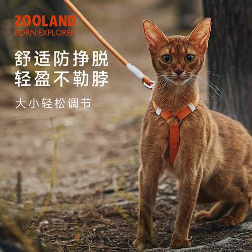 ZOOLAND猫咪牵引绳防挣脱外出专用不勒脖遛小猫工字型可调节胸背