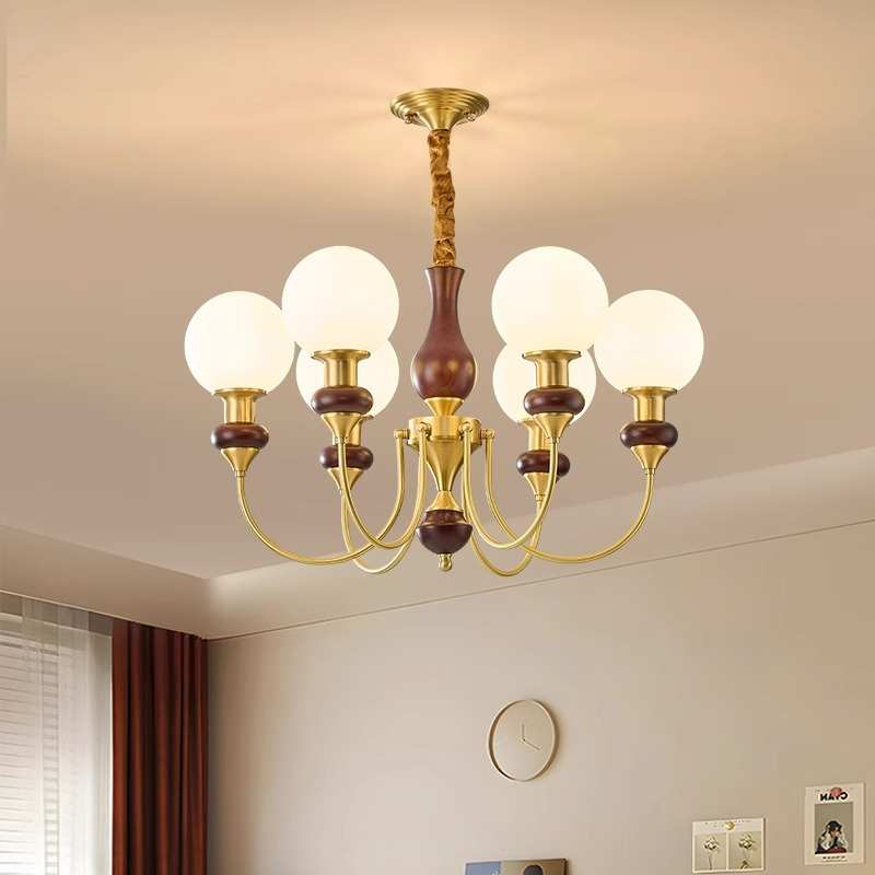 全铜中古风客厅吊灯美式田园大气餐厅实木书房灯法式卧室主灯灯具