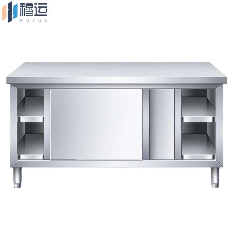穆运201不锈钢工作台操作台面桌子带门商用打荷台加厚100*50*80cm