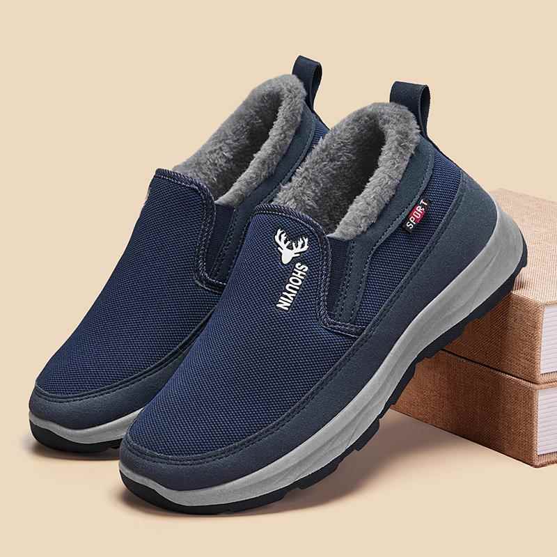 高档老北布鞋男棉鞋冬款季新加绒保暖男鞋中老年人京底防滑爸爸鞋